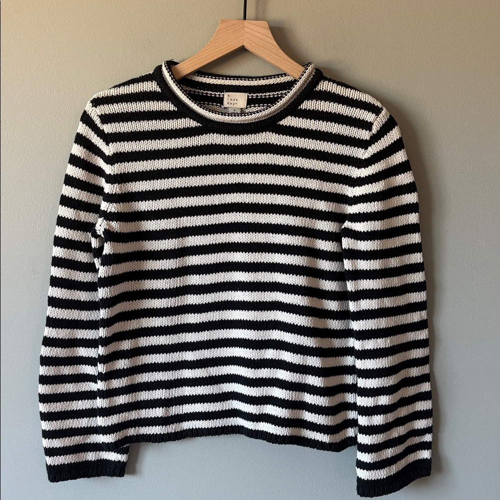 100% Cotton Black and Cream Striped Sweater - S - Picture 3 of 8